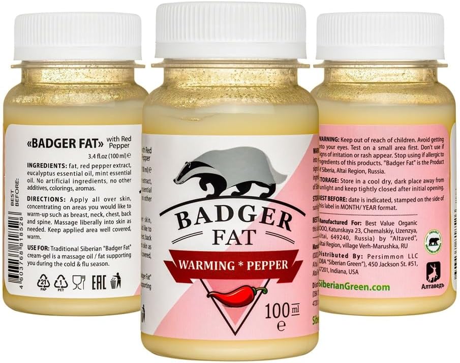 Siberian GreenCream-Gel “Badger Fat” Warming with Eucalyptus, Mint Essential Oils, Red Pepper 100ml