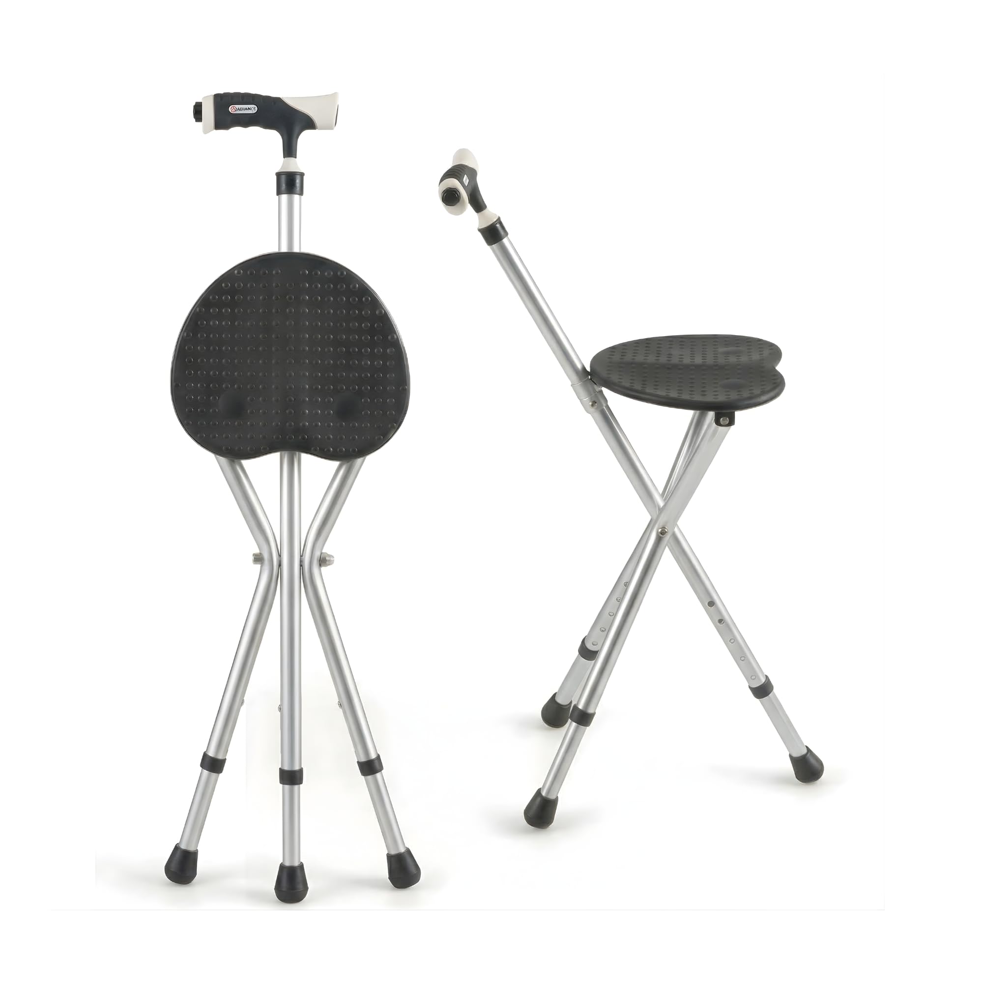 Bastón con Asiento Plegable - Silla portátil Ligera para Descansar piernas y Rodillas, Bastón para Personas Mayores con luz LED y 3 Patas Antideslizantes, Ideal Paseos y Compras, Negro