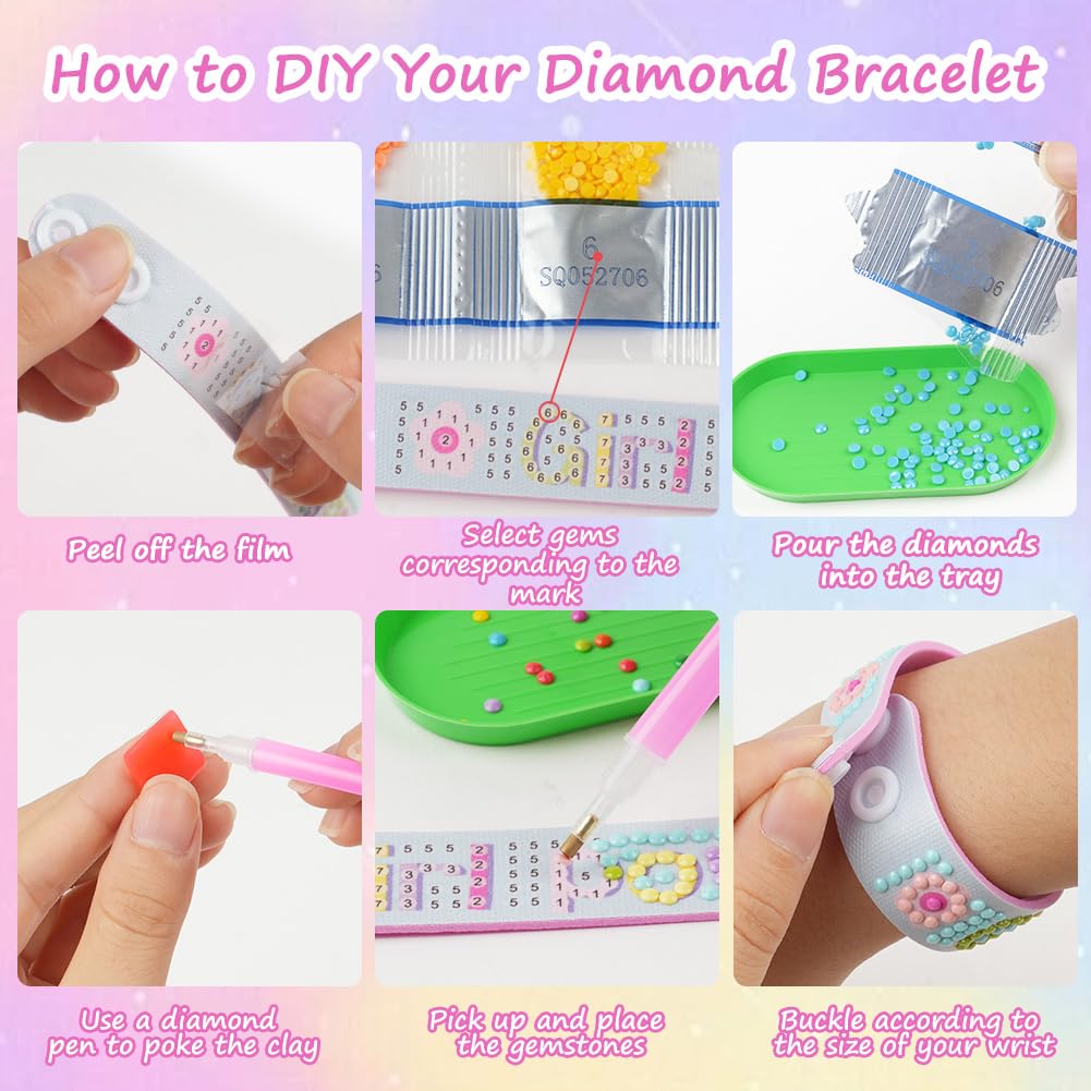 AUAUY Diamond Painting Bracelet, 6PCS DIY Diamond Art Bracelet Kit, DIY Diamond Wristbands Mosaics Stickers Kit - Image 3