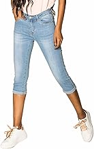 Nina Carter P132 Women's Skinny Fit Capri Jeans High Waist Distressed Look and Wash