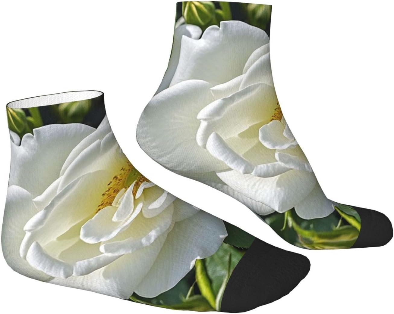 Women Men Breathable Warm Boot Socks White Rose Calf Socks for Hiking Work