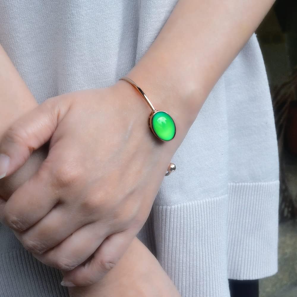 Rose Gold Mood Bracelet Oval Color Change Crystal Stone Open Cuff Wrap Stackable Bangle Gifts for Women - Image 5