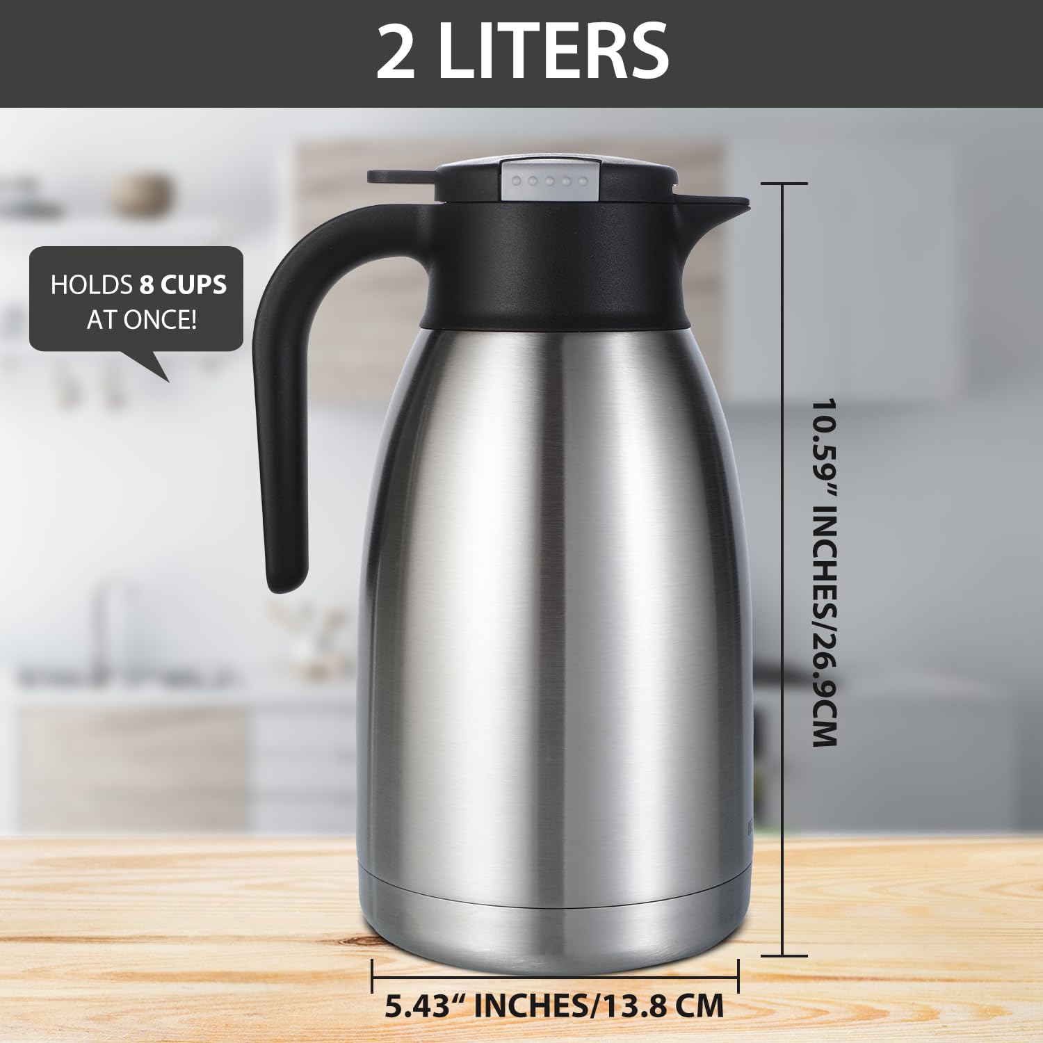 Heritage66 - Dispensador térmico de café con triple pared de acero inoxidable, termo aislado al vacío, termo para café caliente, 12 horas de té, agua, 2 litros (amplia apertura)
