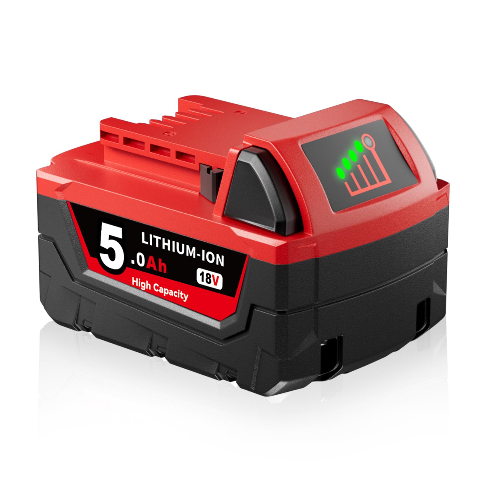 5.0Ah Replacement for Milwaukee 18V Battery with LED Indicator Compatible with Milwaukee 18V 48-11-1820 48-11-1840 48-11-1850 48-59-1812 48-59-1802 Cordless Power Tools