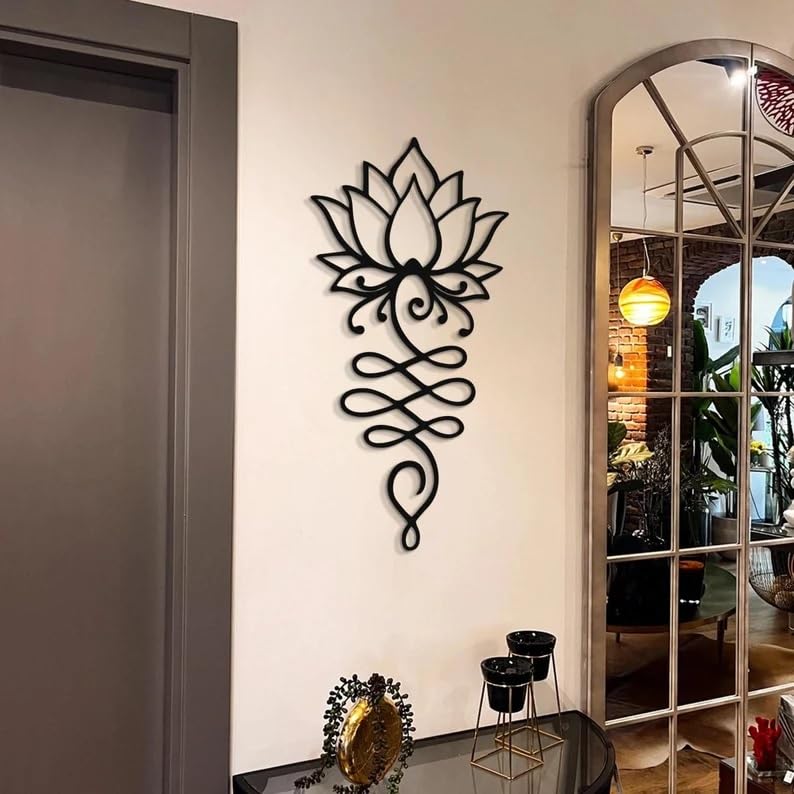 Image of BLIND SHOP Lotus Flower Metal Wall for Home Decor | Wall Sculpture Home Decoration | Metal Art | Metal Wall Art | Wall Hanging Housewarming Gift that Brings Luck to Home (58L X 30W X 1.5H Cm)