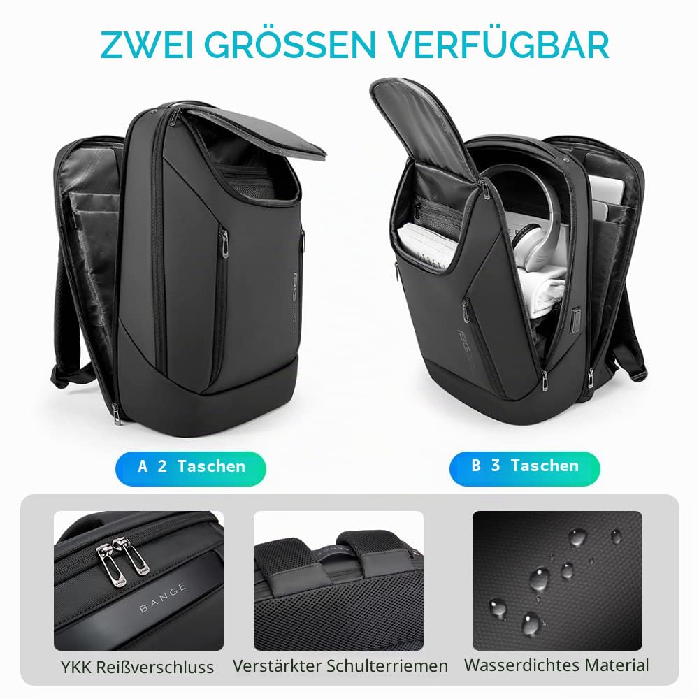 BANGE Business-Smart-Rucksack, wasserdicht, 39,6 cm (15,6 Zoll), Laptop-Rucksack mit USB-Ladeanschluss, langlebiger Reise-Rucksack all