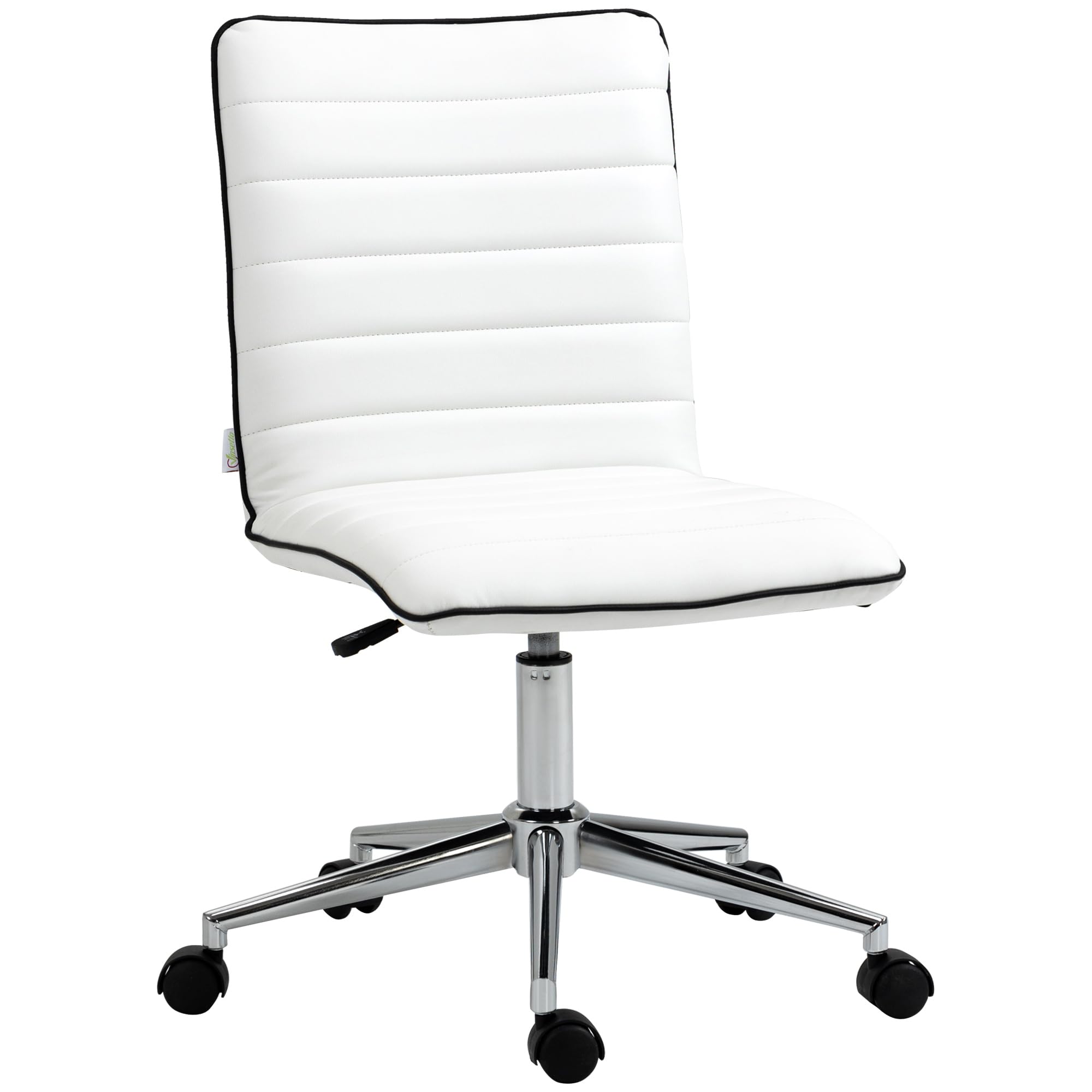 Vinsetto Silla de Oficina Sin Reposabrazos Silla de Escritorio Juveniles con Altura Ajustable Respaldo Tapizado en Piel Sintética Carga 120 kg 47x57x76,​5-​86,​5 cm Blanco