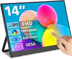 Monitor portátil com tela sensível ao toque de 14 polegadas, IPS 1080p 100% sRGB, antirreflexo, tela portátil USB C Mini HDMI para laptop, Mac, PC, console de jogos
