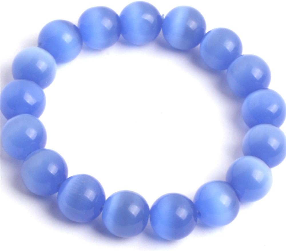 SHG Store Circle Rope 10mm Light Blue Cat Eye 7 Inch Elastic Bracelet