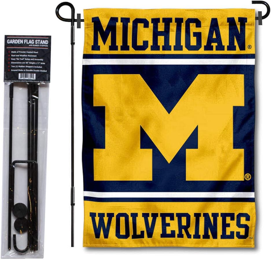 Michigan Team University Wolverines Garden Flag with Stand Holder
