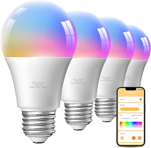 Miniatura 10 de TJOY Bombillas inteligentes, bombilla LED Bluetooth WiFi compatible con Alexa y Google Assistant, RGB que cambia de color, bombilla Alexa 9 W