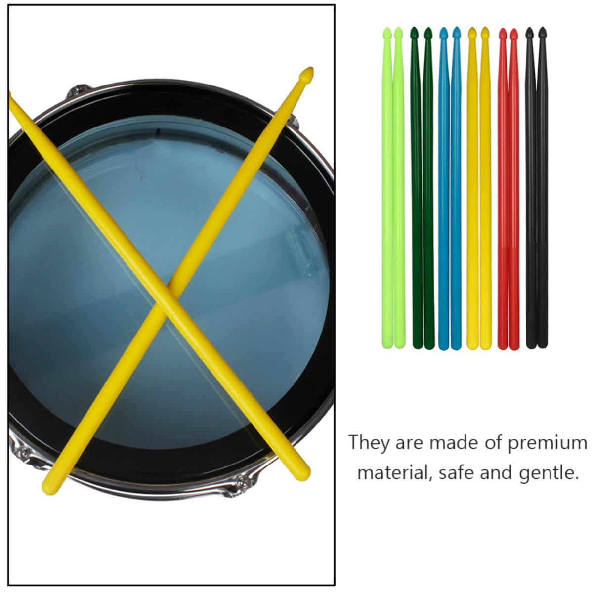 Toddmomy 5 Paires de Baguettes de Batterie Simples en Nylon Confortables Couleur Aléatoire pour Débutants et Garçon et Filles, pour Concerts et Performances en Groupe