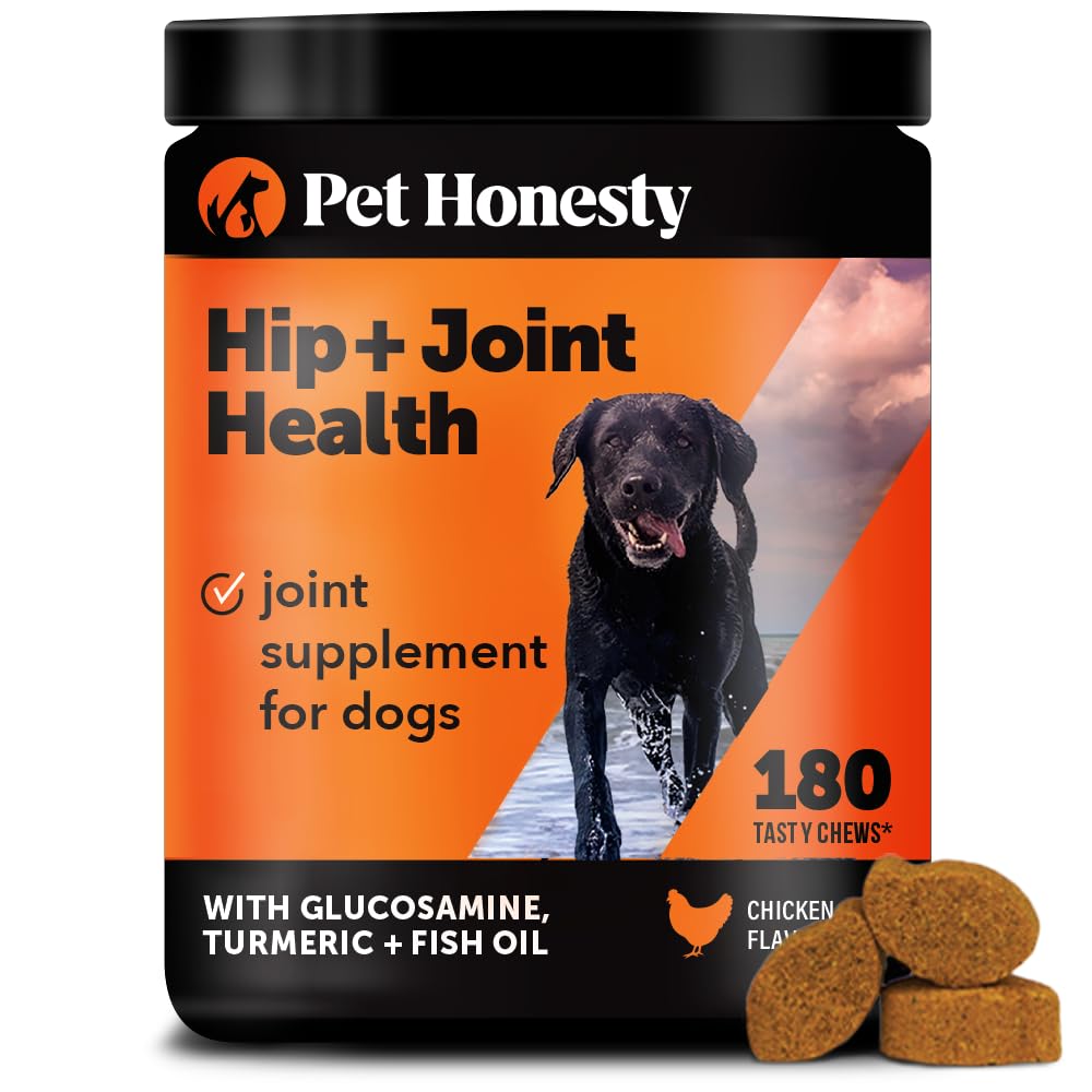 Pet Honesty Hip & Joint Health Soft Chews for Dogs, Joint Supplement with Glucosamine Chondroitin, MSM, Turmeric, Joint Support + Mobility, May Reduce Occasional Discomfort (Chicken 180 Count)