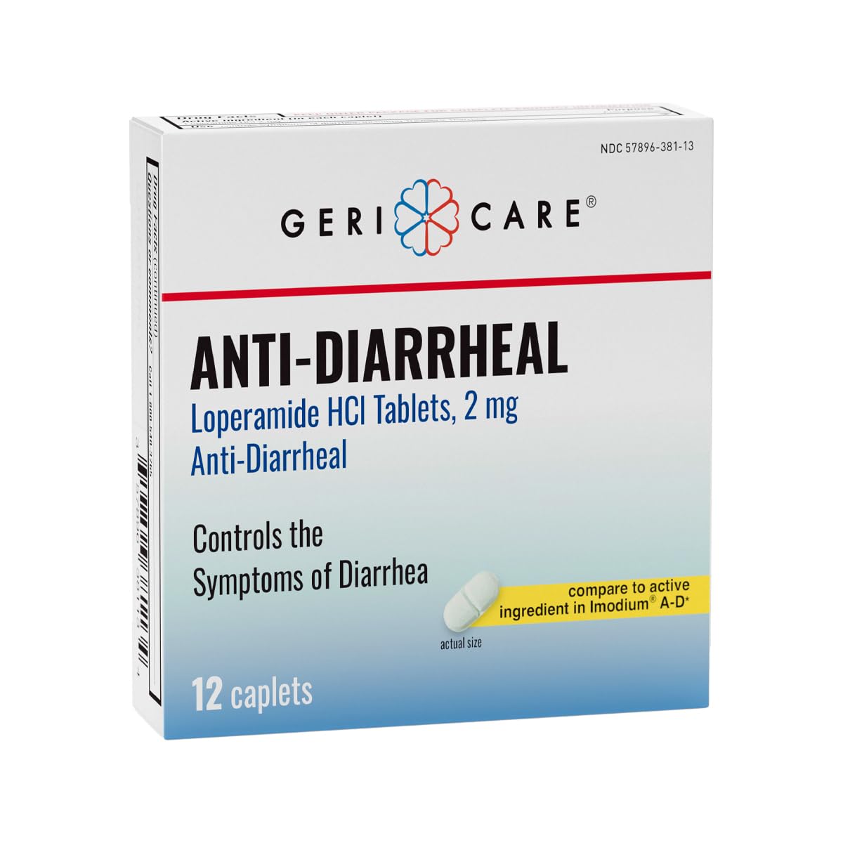 GeriCare Anti-Diarrheal Loperamide HCI 2mg, Controls Symptoms of Diarrhea, Easy to Take Caplets, Diarrhea and Stomach Relief, 12 Count (Pack of 1)
