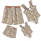 IFFEI Mommy and Me Swimsuit One Piece Ruffle V Neck Bathing Suits Family Matching Swimwear Brown Women: Medium