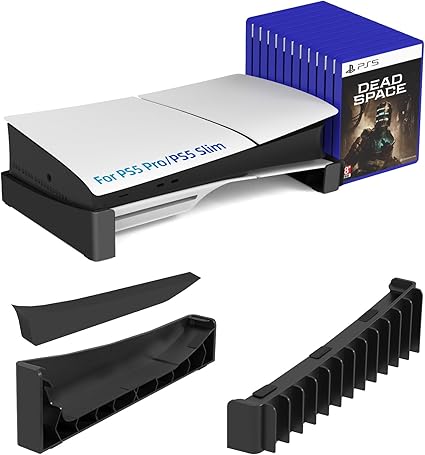 ZYTHRONE Horizontal Stand for PS5 Slim & Pro Console and Hold 12 Pcs Game Disc, PS5 Base Stand Compatible with PlayStation 5 Slim/Pro Disc & Digital Editions, Black
