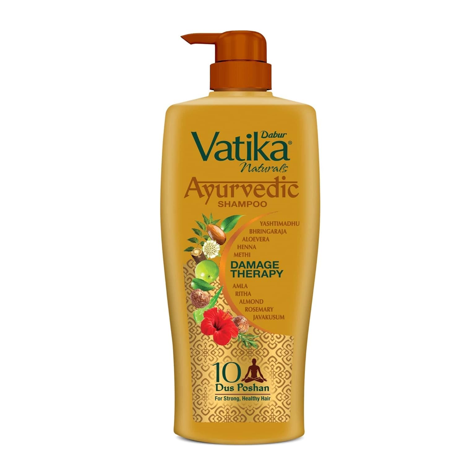 Vatika Ayurvedic Shampoo - 640ml | Damage Therapy | With Power of 10 ingredients for solving 10 hair problems| No Parabens | For all hair types, Yellow