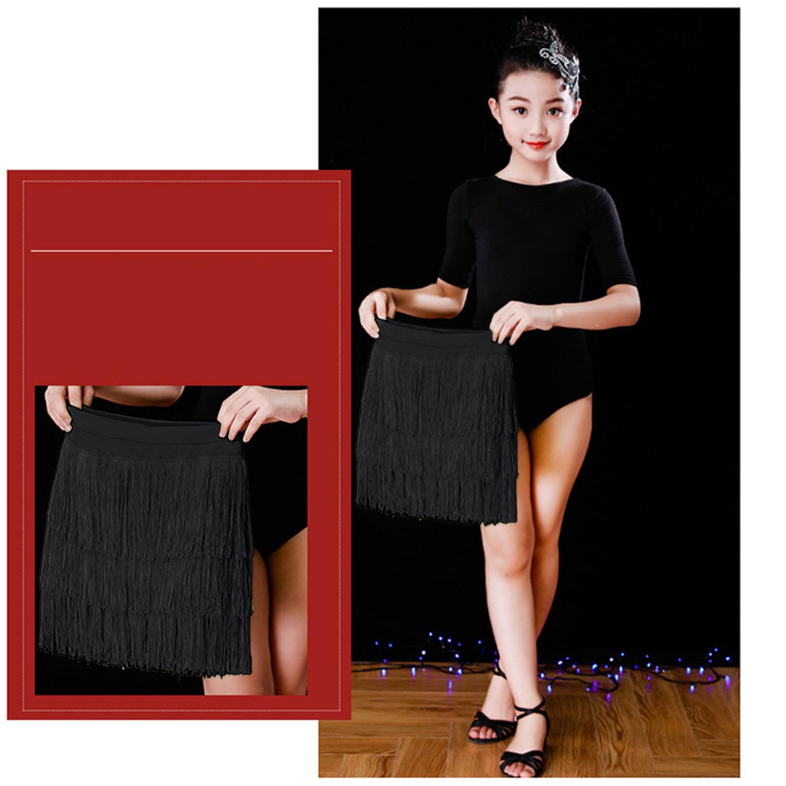 Generico Gonna Bambina da Ballo con Nappe per da Ballo con Frange A Strati Mini Gonne Invernali Latino Americano Vestito Carnevale Dancewear 2026