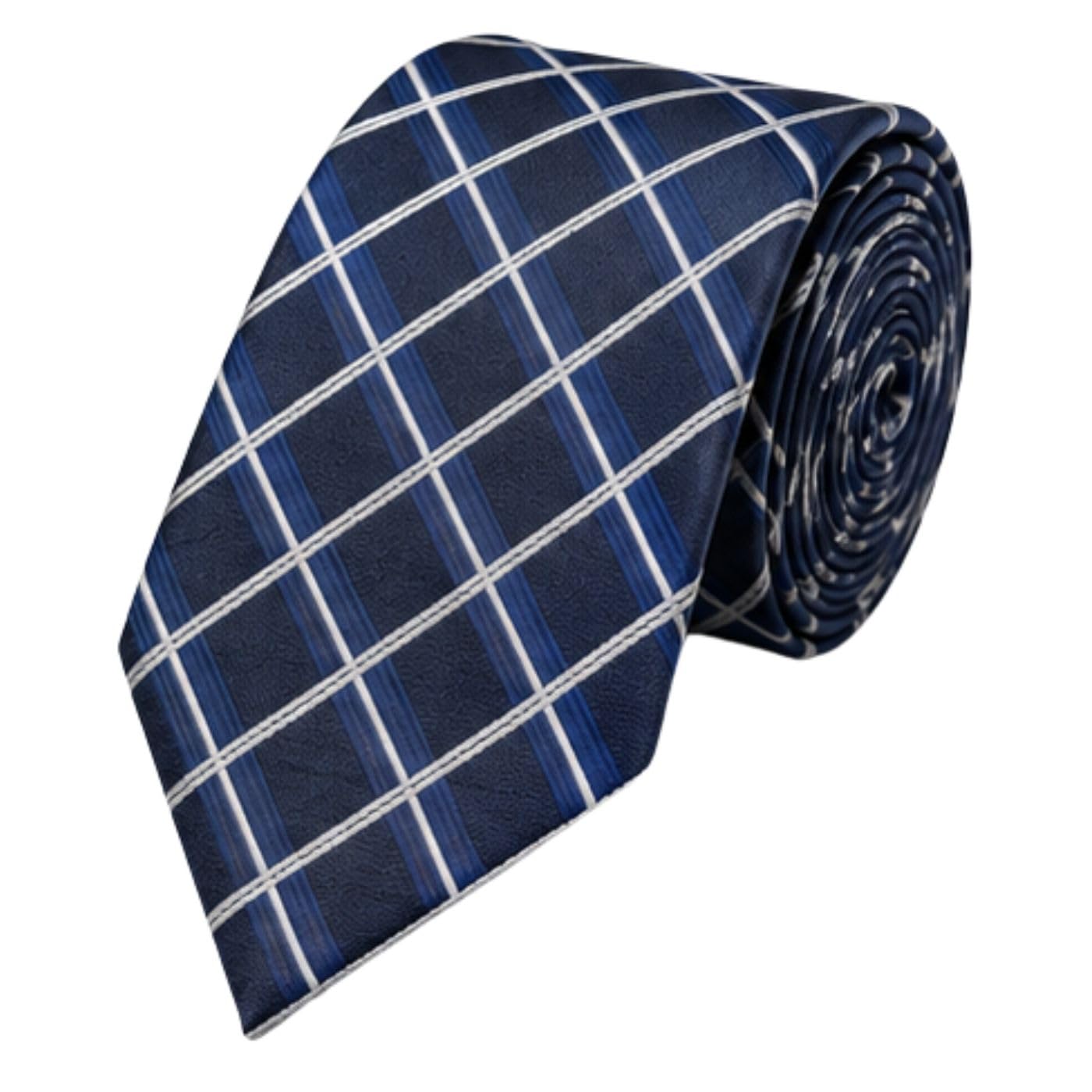 Men's Premium Navy Blue Windowpane Check Necktie – Luxury Silk Feel Woven Jacquard Formal Tie with White & Blue Plaid Pattern for Business, Wedding & Special Occasions – Classic Necktie for Men-image-22