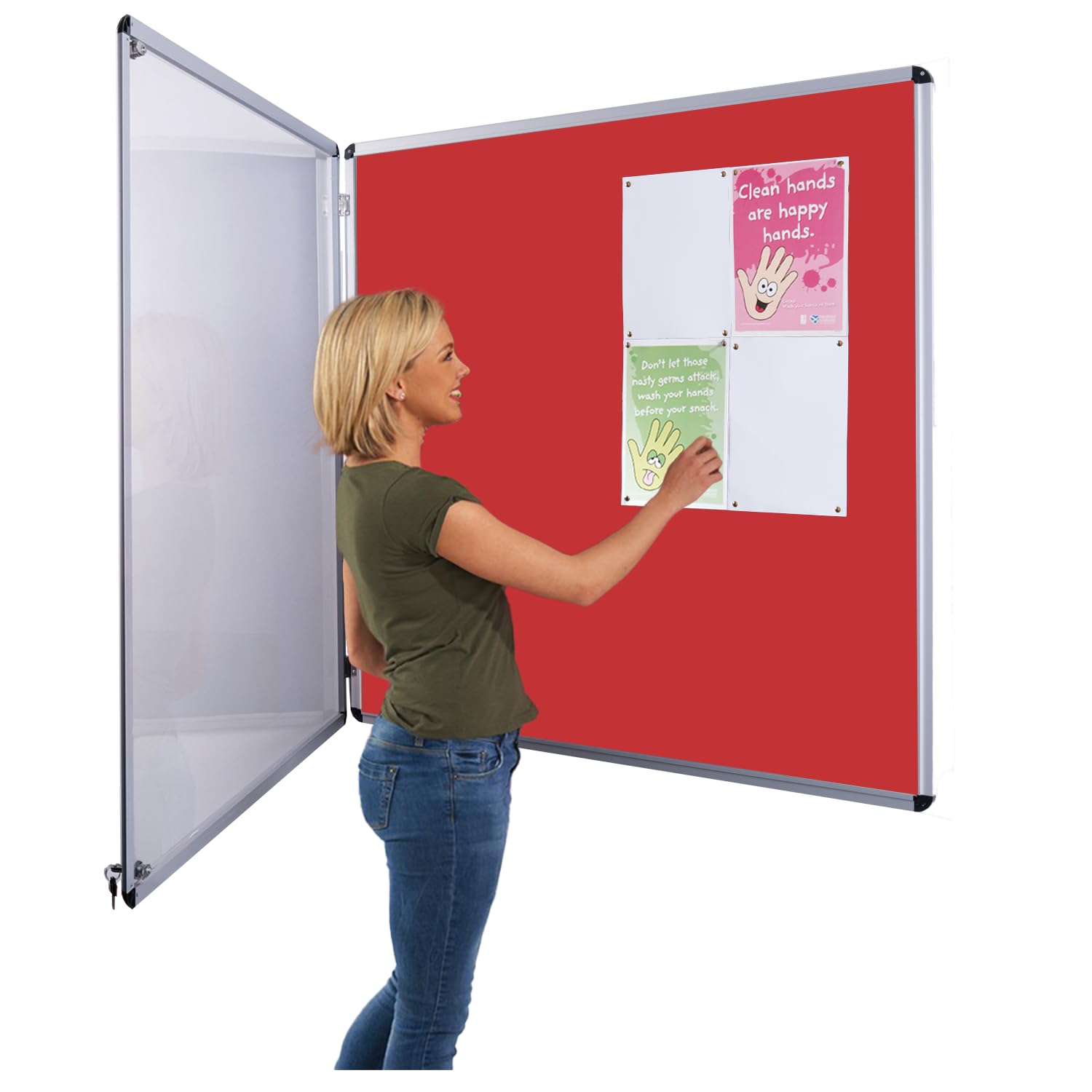 Indoor Tamperproof Lockable Noticeboard | Red Felt | 900 X 900 MM | with Double Locks & Keys | - Ideal for Office, School Displays, venues, Family centres