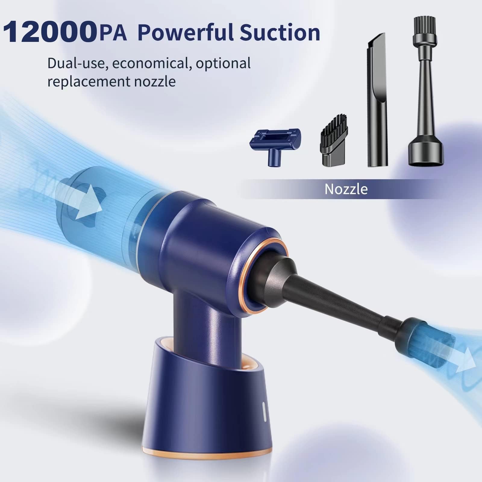 2-IN-1 Aspirateur Sans Fil Puissant 12KPA avec Lumière LED - Souffleur Air Comprimé pour Nettoyage PC, Bureau, Voiture