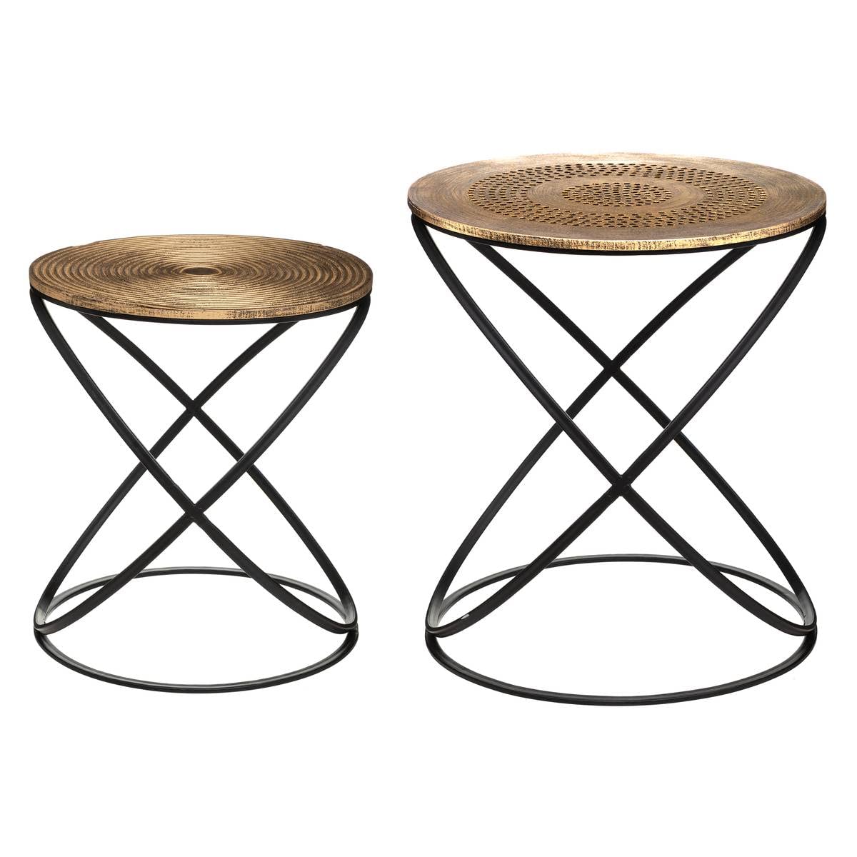 Atmosphera – Set di 2 Tavolini con Base in Metallo e Ripiano in Legno, Stile Etnico, per decorazione