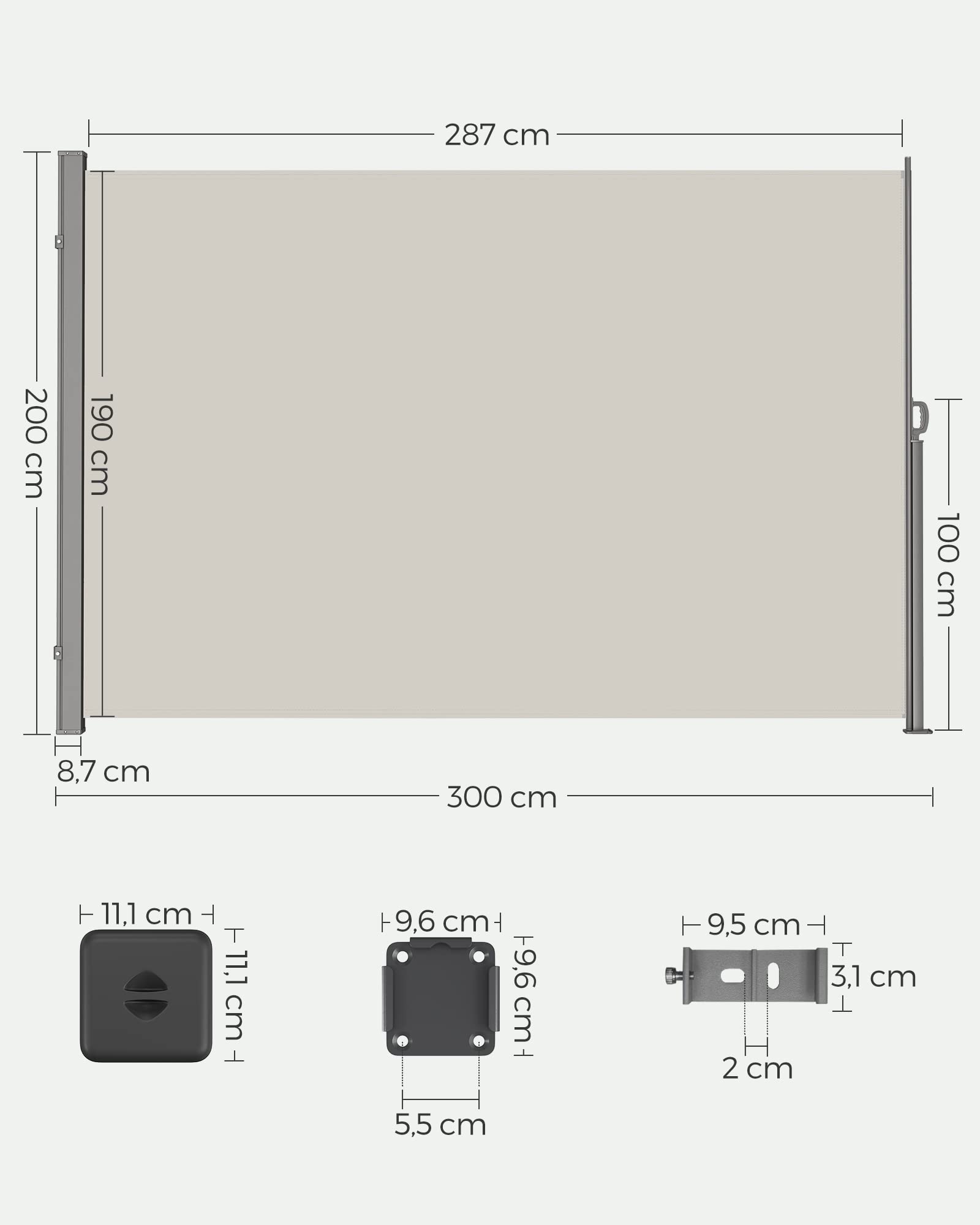 SONGMICS Paravento da Esterno 200 x 300 cm Antiruggine Estensibile Beige