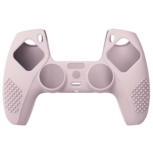 Vista 2 de eXtremeRate PlayVital Cherry Blossoms - Funda de silicona antideslizante para controlador PS5, diseño de flores de cerezo en 3D, funda de goma suave