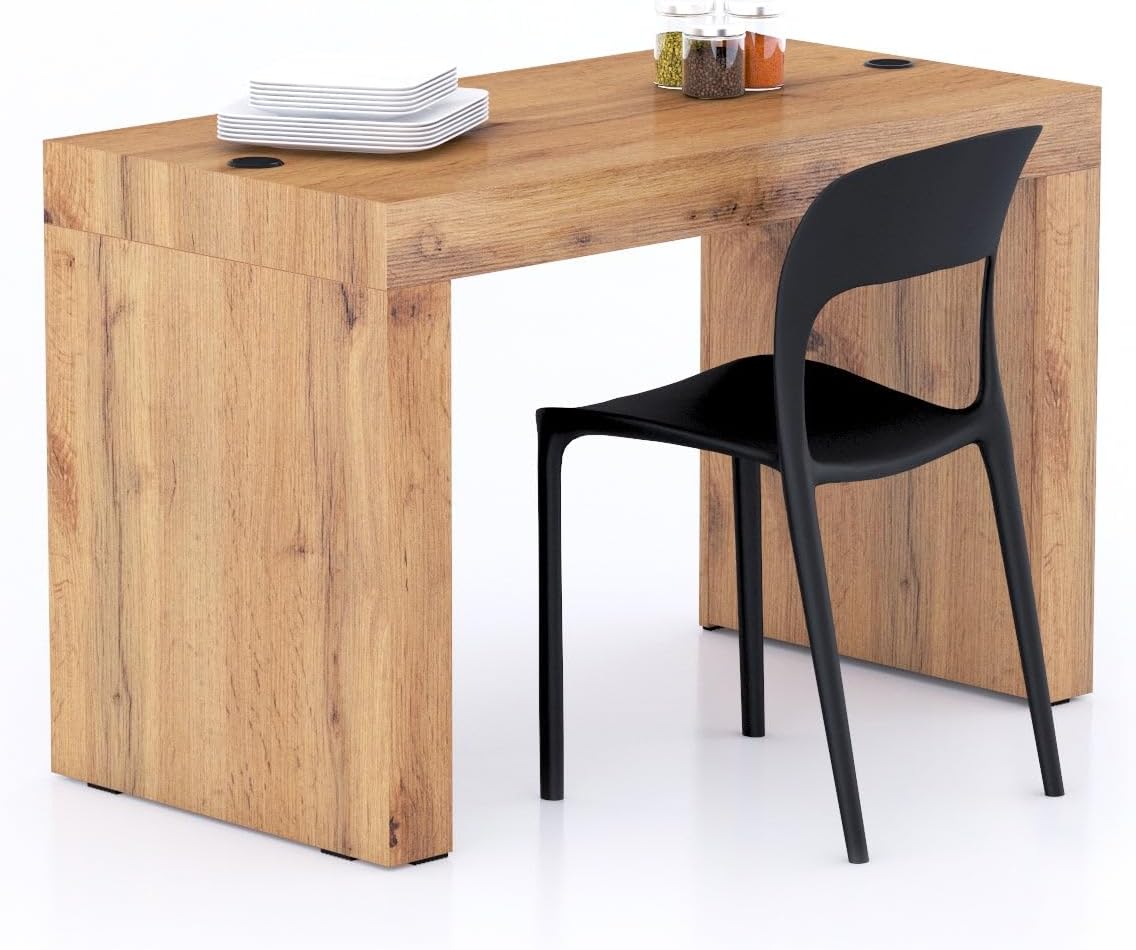Mobili Fiver, Evolution Dining Table 47.2 x 23.6 in, with Wireless Charger, Rustic Oak with Two Legs, Made in Italy