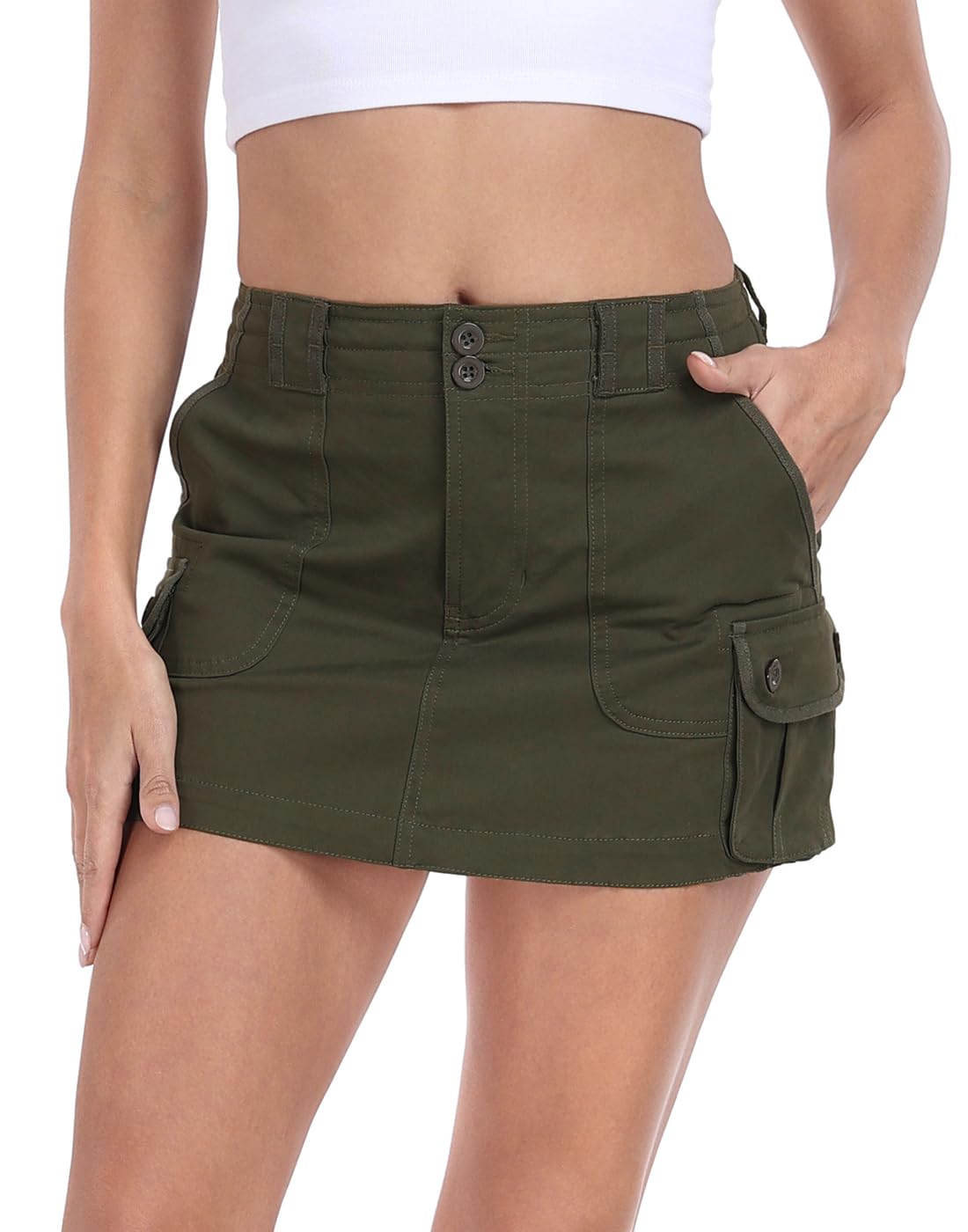 Amazon.com: HDE Womens Micro Mini Cargo Skirt Mid Rise Y2K Button  
