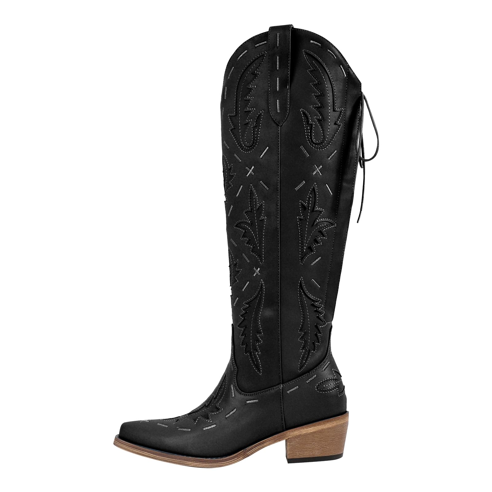 LISHAN Womens Western Boots Back Lace Up Side Zipper Knee High Cowboy Cowgirl Boots