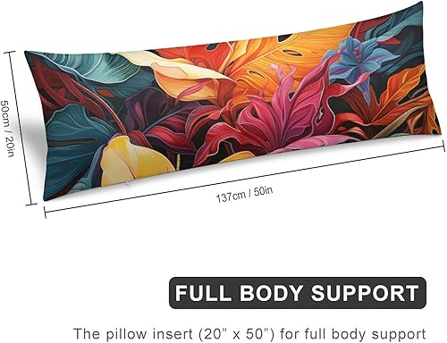 Miniatura 2 de MaSiledy Funda de almohada corporal de verano con diseño de hojas de palmera hawaiana y flores tropicales, extra grande, estampado de hojas