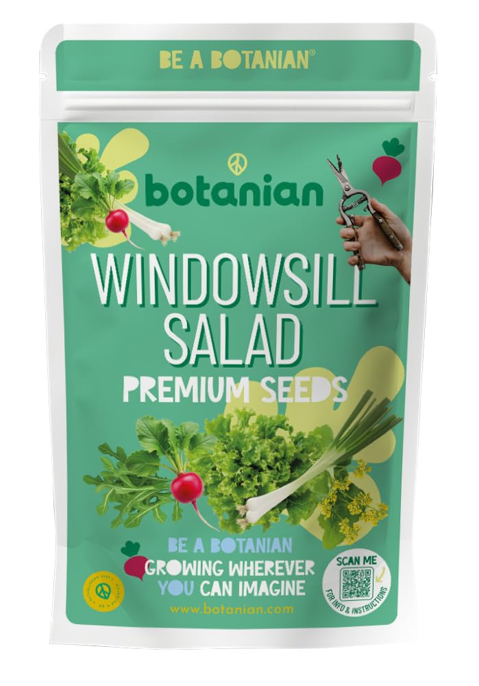 Premium Windowsill Salad Seeds Collection – Spring Onion, Lettuce Gourmet, Mustard Tasty Mix, Radish Cherry Belle & Rocket Seeds – 5 Varieties