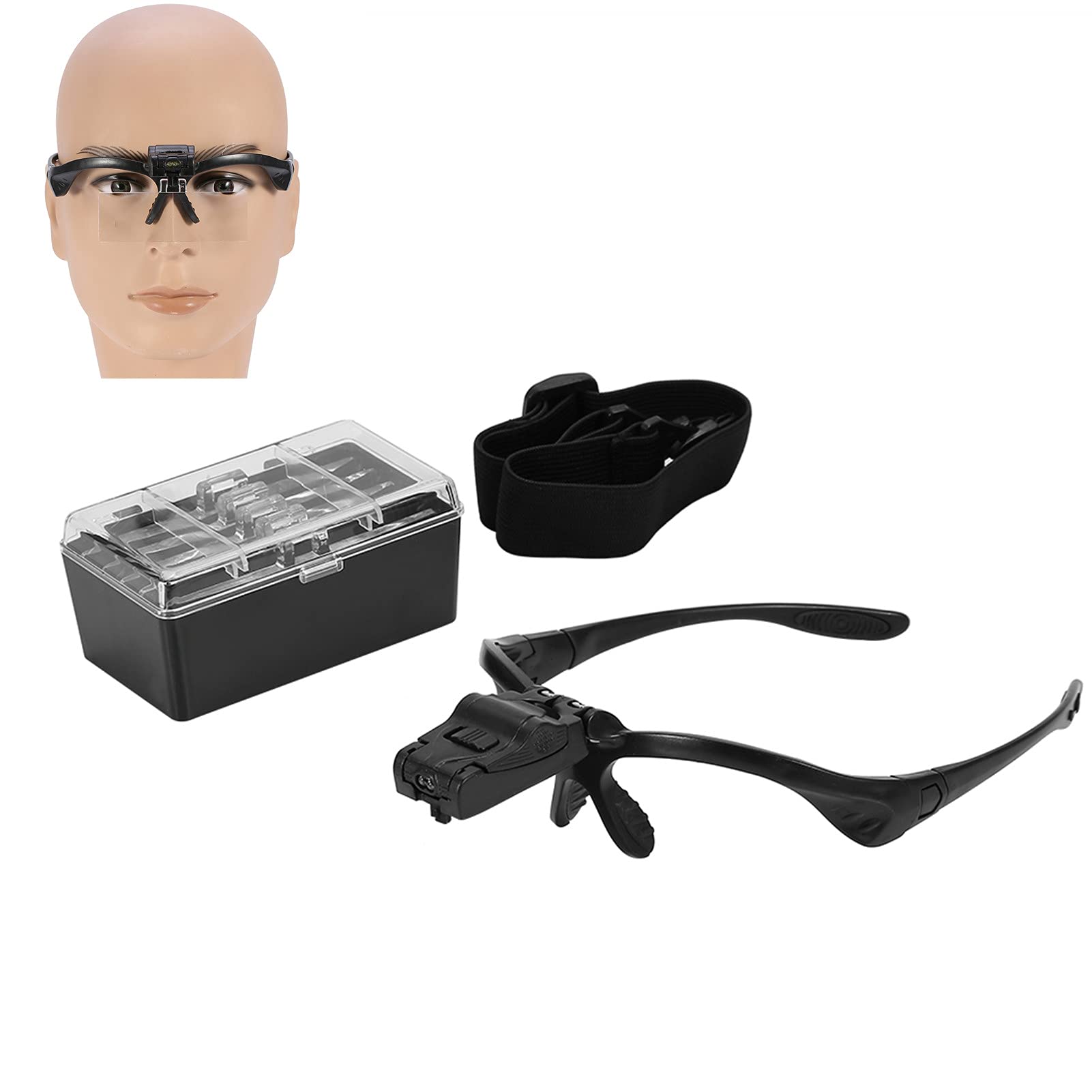 Head Mount Magnifier Glass, LED Illuminated Magnifying Loupe Jeweler Eyelash Extension Headband Magnifier for Reading Jewelry Craft Watch Electronic Repair