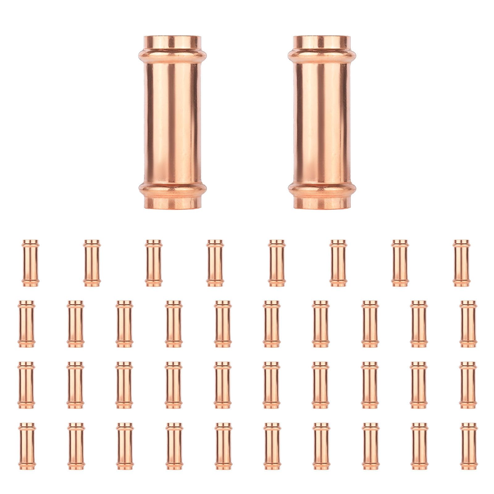 Paquete de 40 acoplamientos extendidos de Cobre de 2" sin Tope para reparación de tuberías, Acoplamiento de conexión a presión para Sistemas de climatización y plomería.