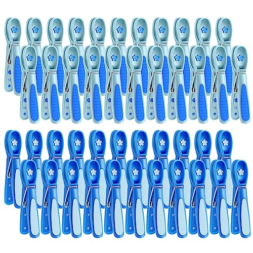 Fabsome Pegs for Washing Line Pack of 44, Non Slip Soft Grip Strong Clothes Washing Pegs, Long Lasting Plastic Laundry Pegs with Rubber Pad (Blue, 44 Pcs)