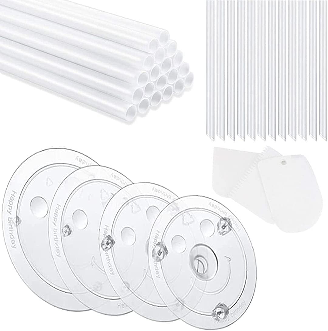 Cake Dowel Rods Set 20 Pieces Plastic Cake Sticks Support Rods with 4 Cake Separator