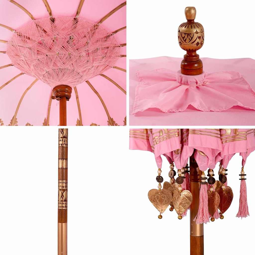 Ombrellone balinese, rosa, 215 x 215 cm, in legno massello