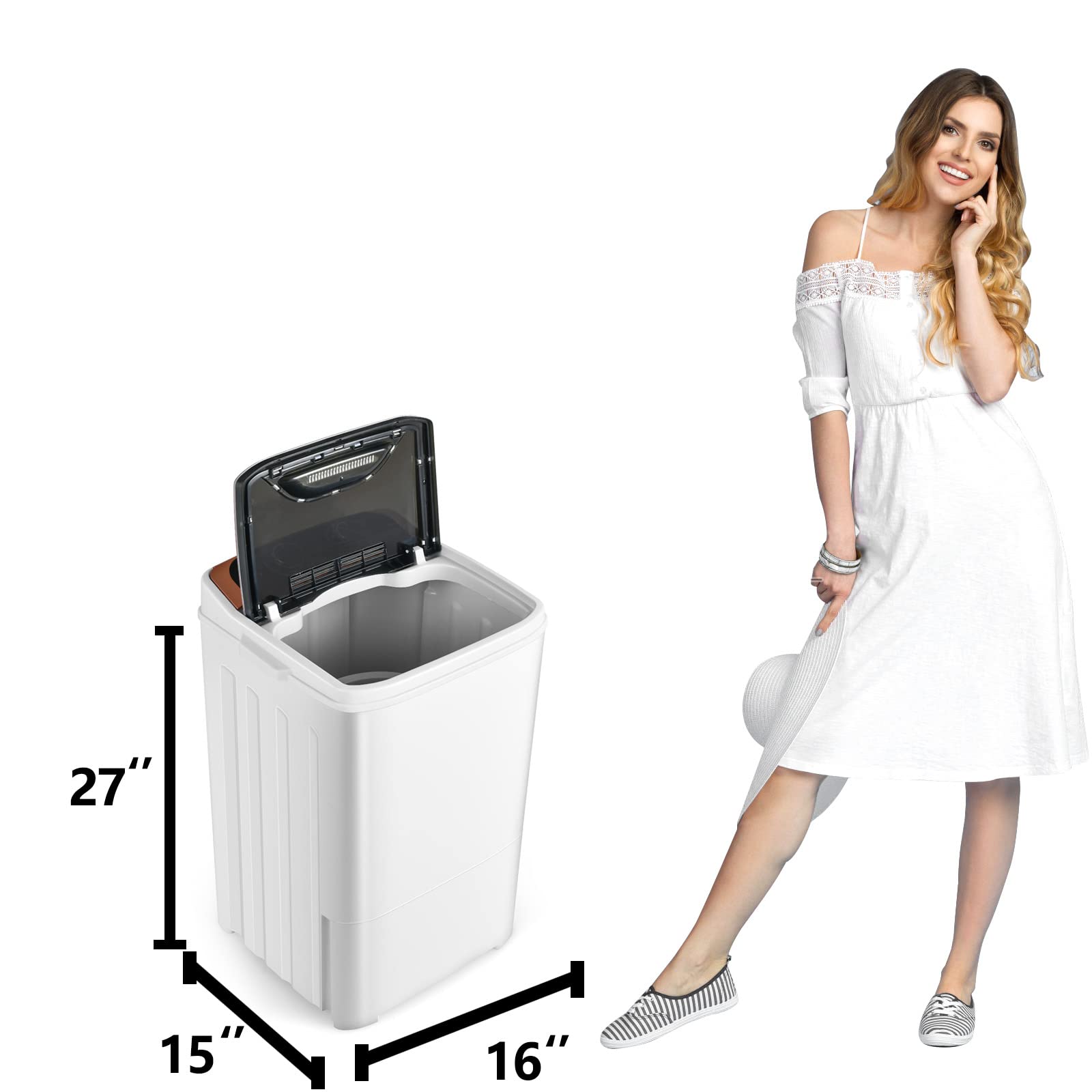 Spexlb Portable Compact 18lb Mini Single Tub Washing Machine, White and