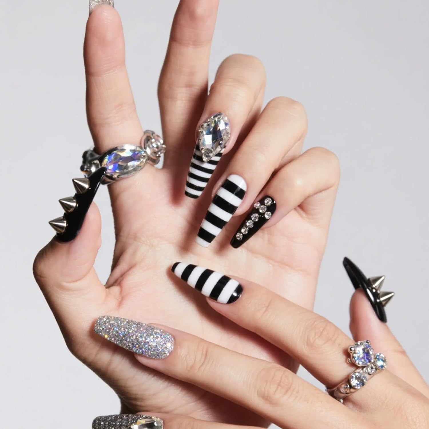 3D Mini Metal Punk Nail Art Studs 6 Grids Mixed Sizes Punk Rivet Nails Charm for Women Spikes Alloy Nail Rivets Jewelry Goth Nails Art Charms DIY Crafts Decoration Accessories Silver Black