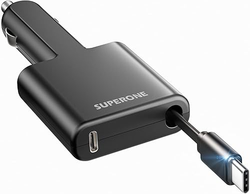 Ultra delgado SUPERONE iPhone 171615 Cargador retráctil para automóvil USB C de carga rápida, cargador de coche tipo C súper rápido para iPhone