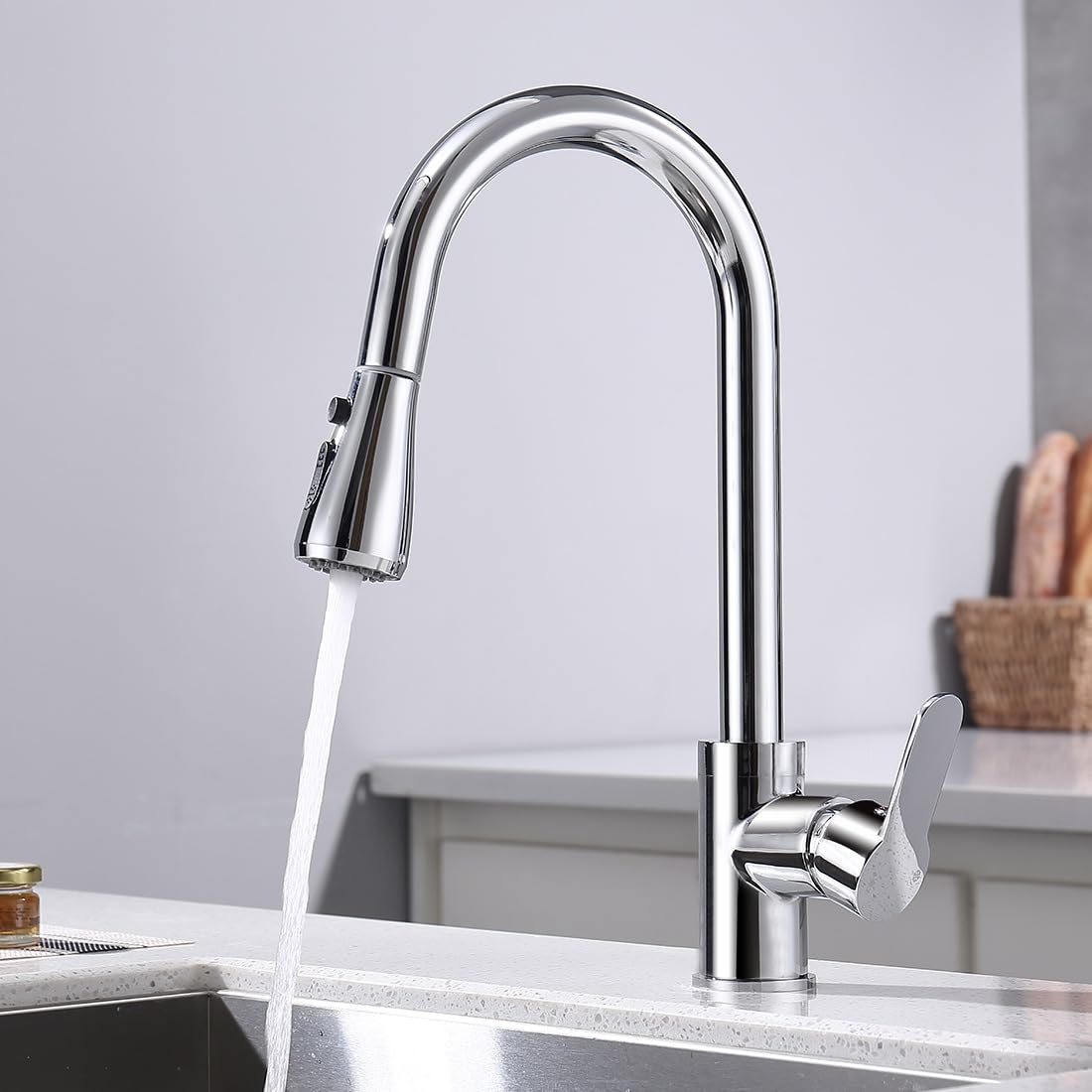 Grifo de Cocina de Cobre Negro extraíble de un Solo Orificio con Revestimiento Moderno para Fregadero Que facilita la Limpieza y Proporciona un Flujo de Agua eficiente pa
