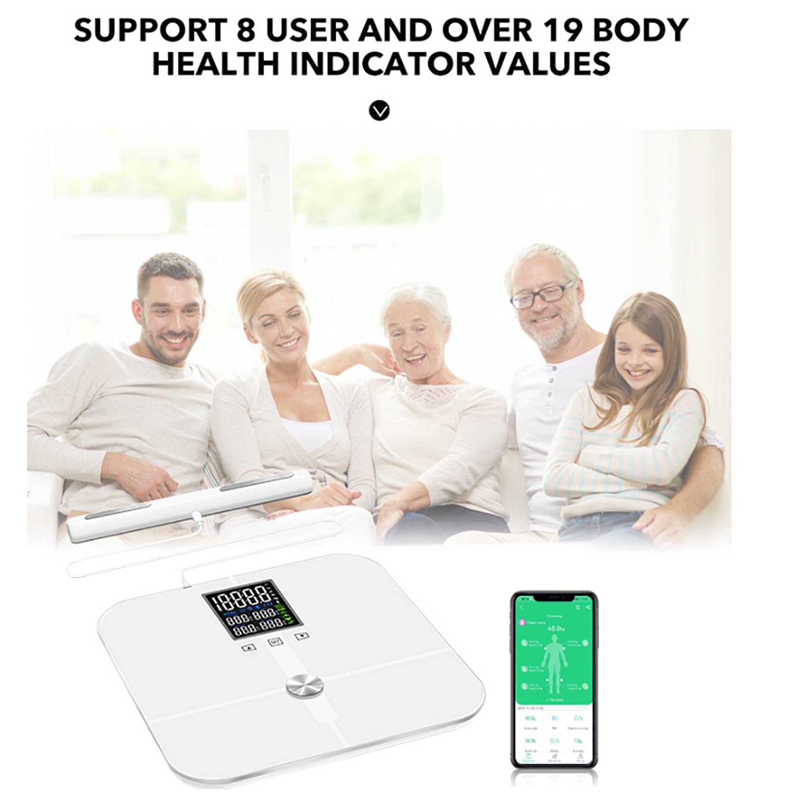 Bilancia Corporea Intelligente Bluetooth,analizzatore Composizione Corporea Altamente Accurato BMIcon ControlloAPP E 8elettrodi in Acciaioinossidabile,25 Dati Fisiciprofessionali,perdomestica