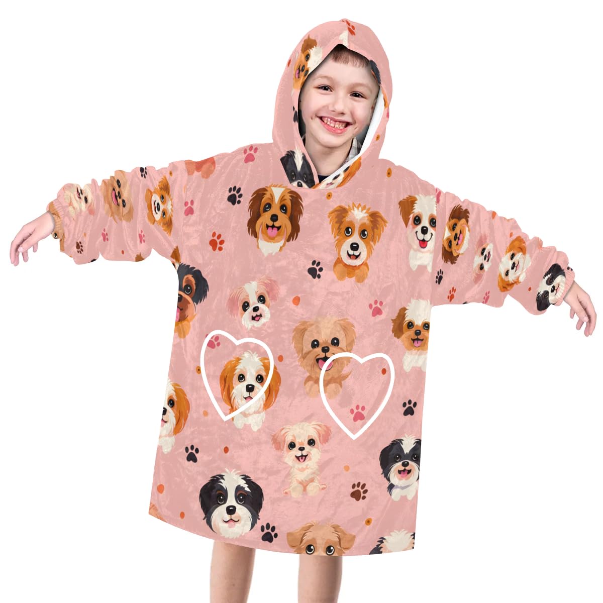 Wearable Blanket Hoodie for Kids, Guard Dog Fleece Sweatshirt Blanket Oversized Blanket Sweatshirt with Pocket Flannel Warm Hooded Blanket 6-10 Year Old Girl Boy Gift, One Size