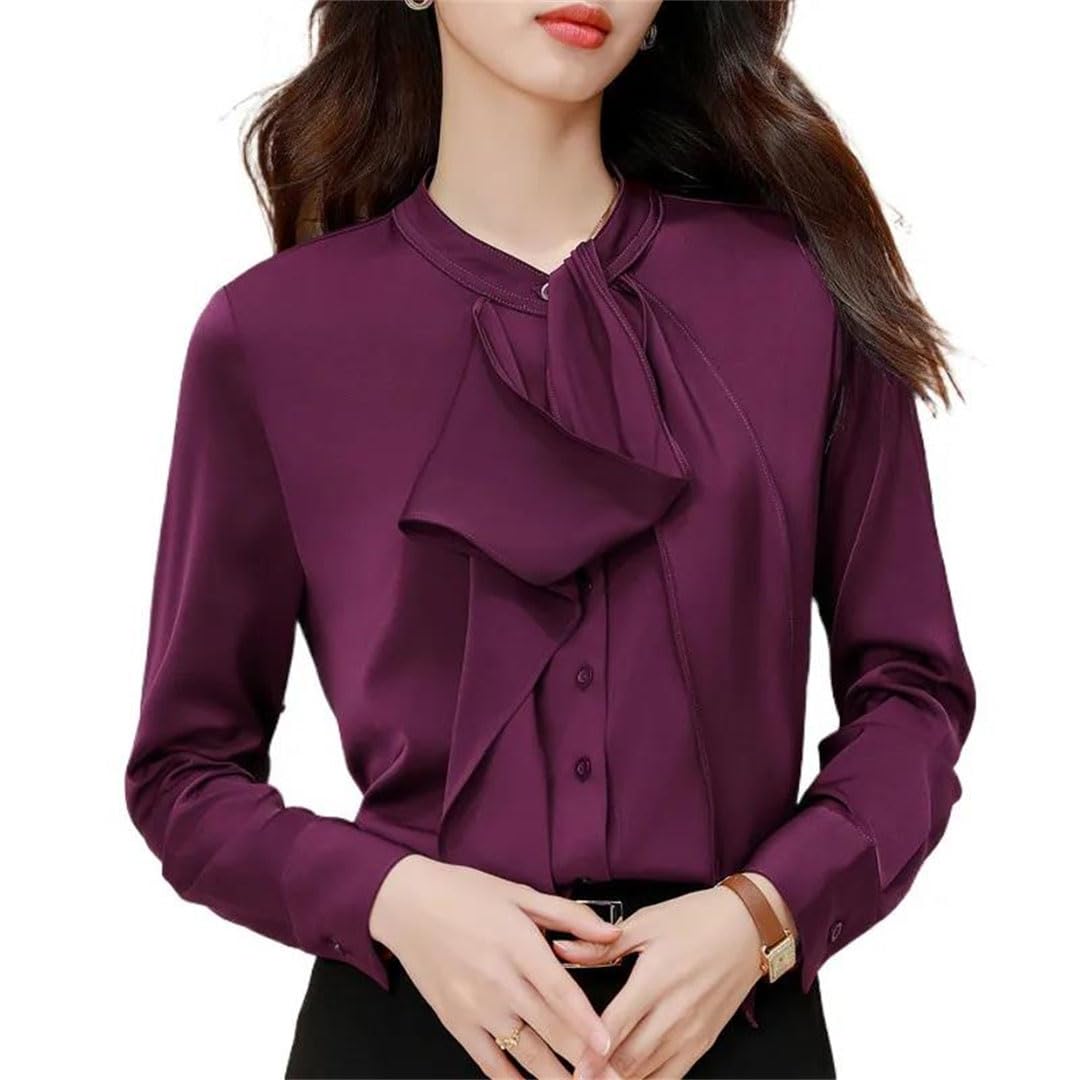 Camicette da donna chic a maniche lunghe con design Bibbon, eleganti camicie in chiffon da ufficio