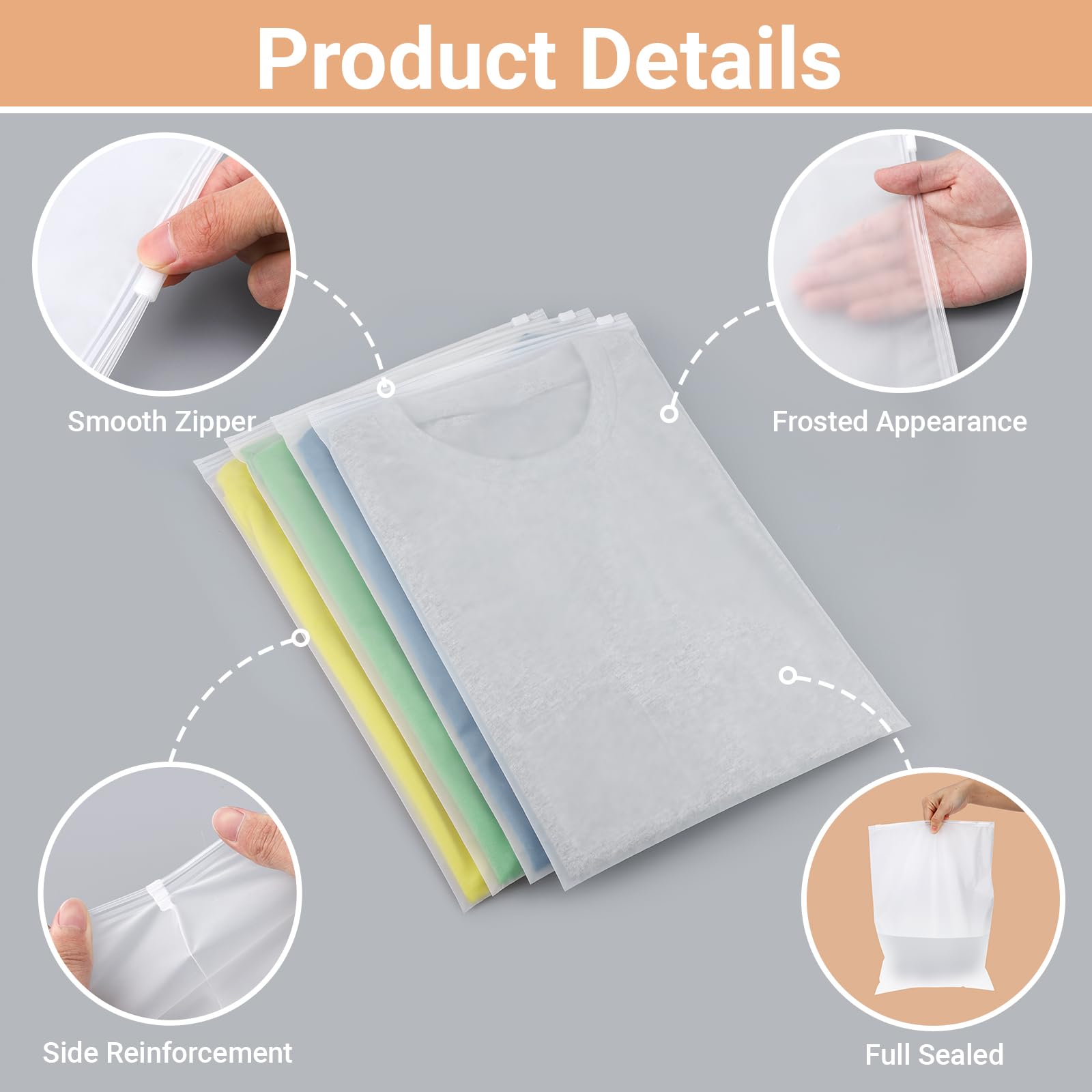 Bolsas Zip Ropa, 50 Piezas 25 * 35cm Bolsas Plastico Esmeriladas para Ropa, para Calcetines, Cosméticos (Sin Orificios de Ventilación)