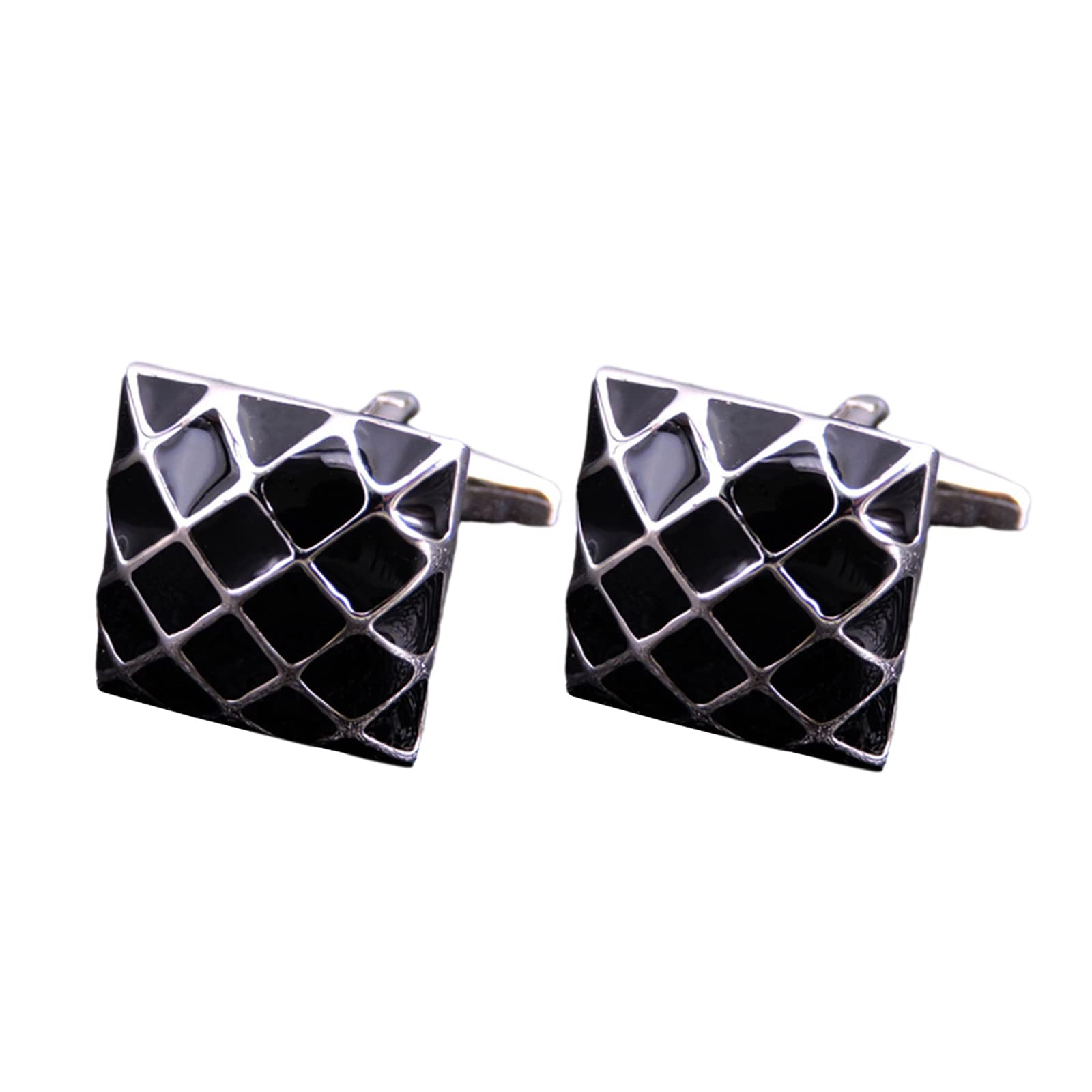 1 Pair Men Square Cufflinks Party Tuxedo Shirt Cuff Links Black silver net-image-32