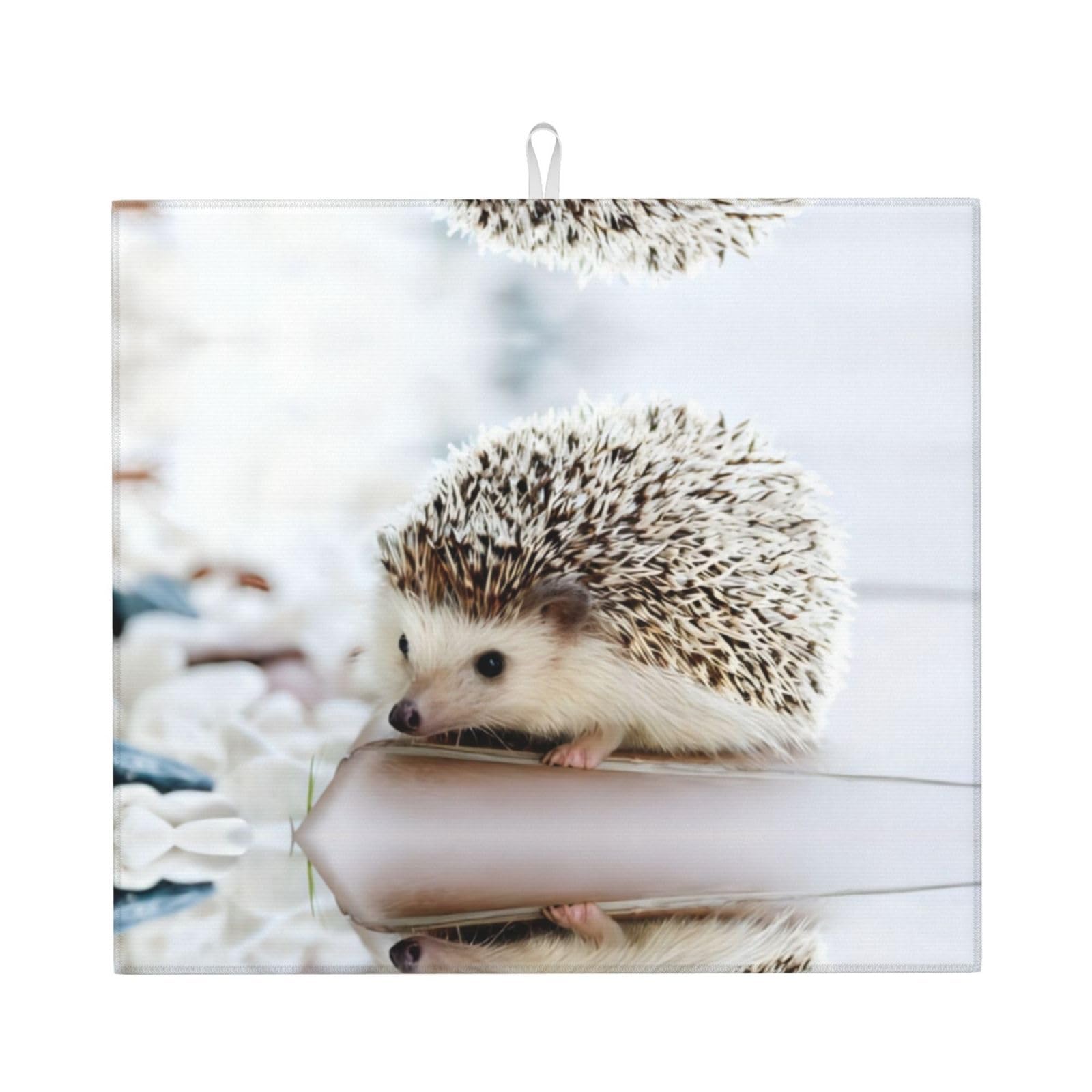 WHJSSF Hedgehog Prints Kitchen Drying Mat - Absorbent Dish Drying Throw with Colorful Prints, Quick-Dry Countertop Layer for Dishes & Appliances - Non-Slip & Foldable