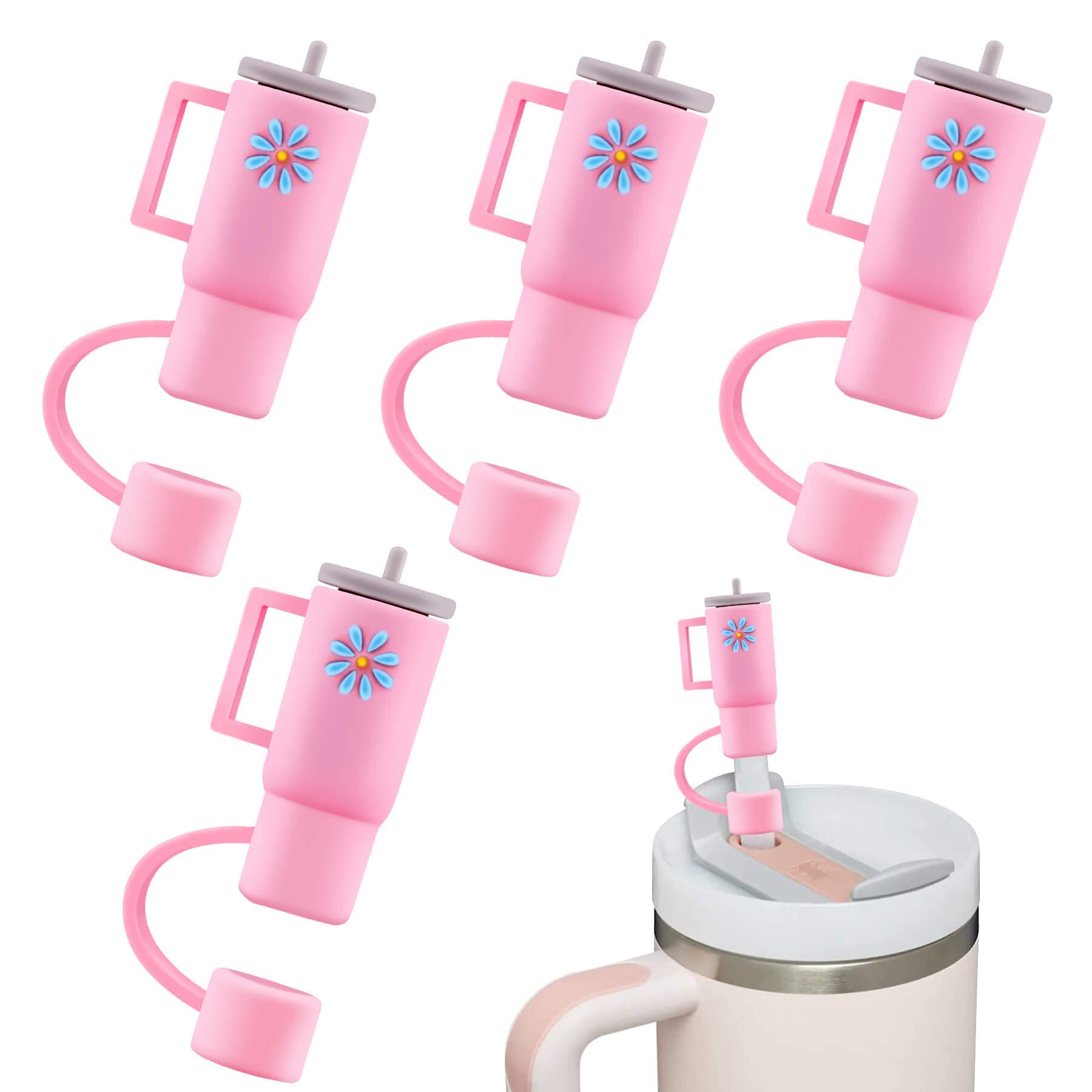 TERRIFI Straw Tips Cover Reusable Drinking Straw Lids, 4PCS Silicone Straw Plug Drinking Dust Cap, Colorful Drinking Straw Caps, Mini Straw Tip Cover, Tumbler Cup Accessories for Stanley