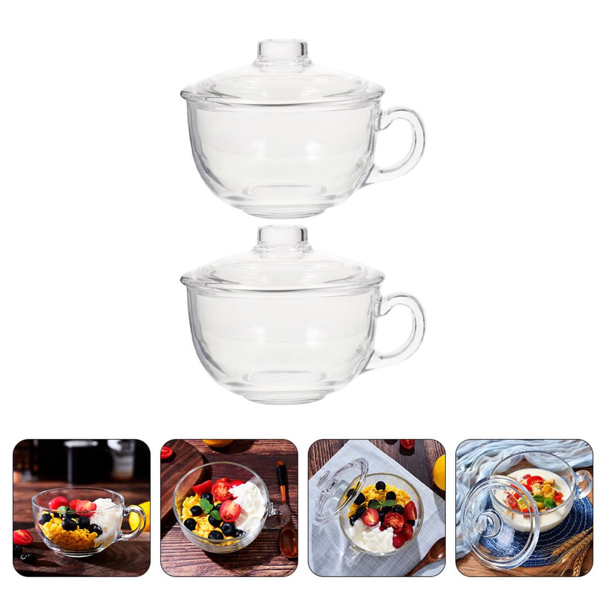 TOYANDONA 2 pezzi Tazza in Vetro Trasparente con Coperchio per Latte e Acqua Mug Multiuso per Colazione e Bevande Calde Design Ergonomico e Resistente
